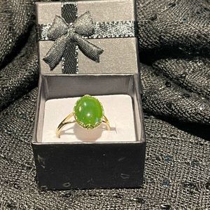 Green Stone Silver Ring Costume Jewelry